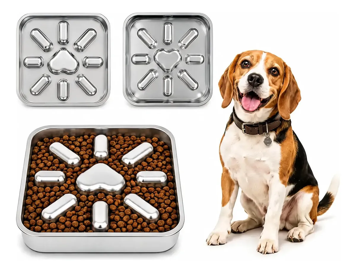 Comedero lento de acero inoxidable con laberinto para perro