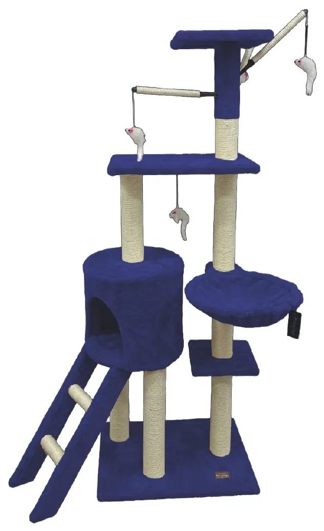 Rascador árbol de 5 niveles, 138 cm, con cucha, rascador de sisal y juguetes colgantes